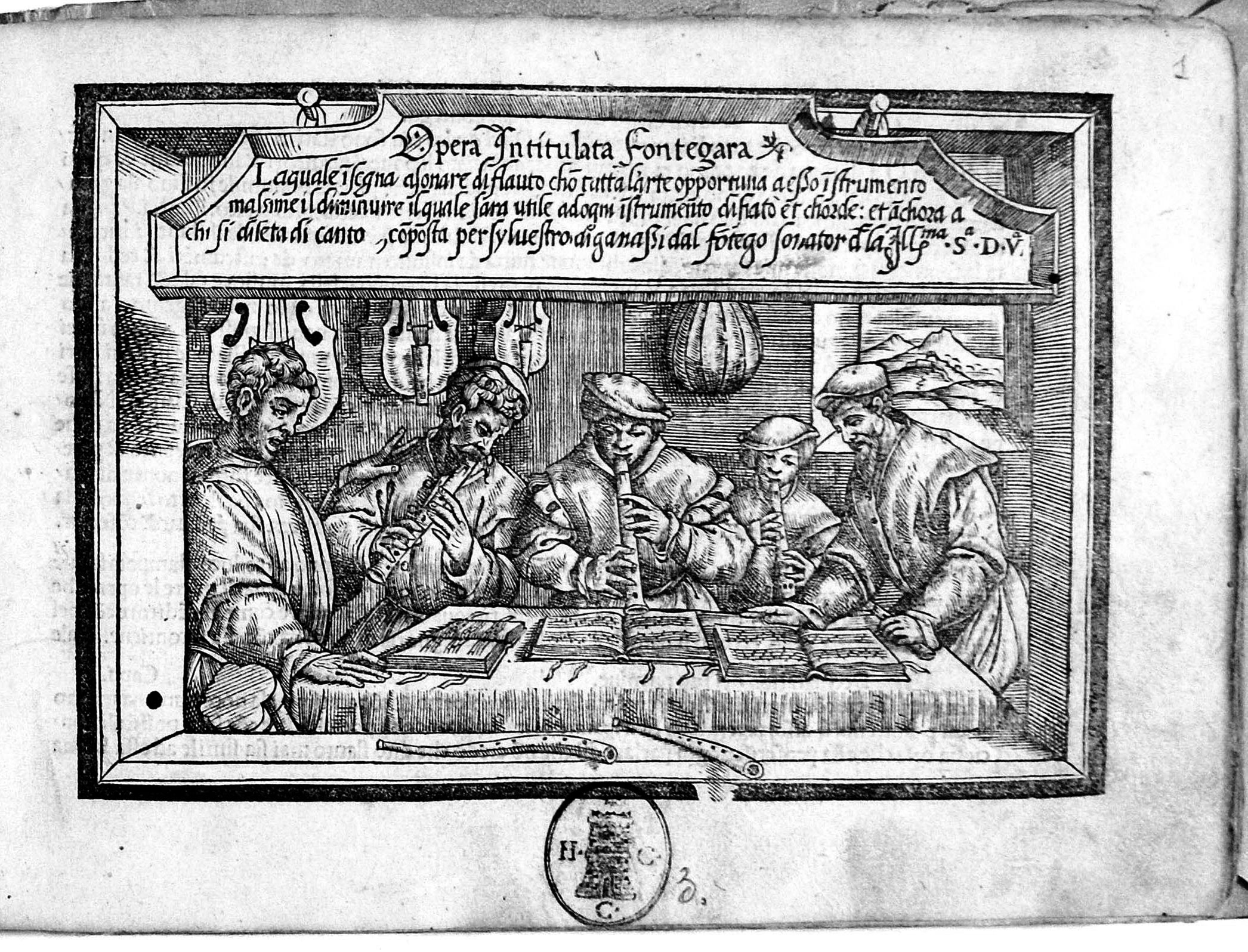 The frontispiece of Silvestro Ganassi’s Fontegara (Venice 1535) 